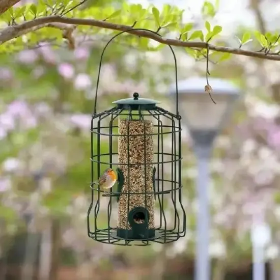 Outdoor Wild Bird Feeder Squirrel-Proof Chew-Proof Metal Hanging Seed Feeder with 4 Feeding Ports for Small Songbirds image {9}