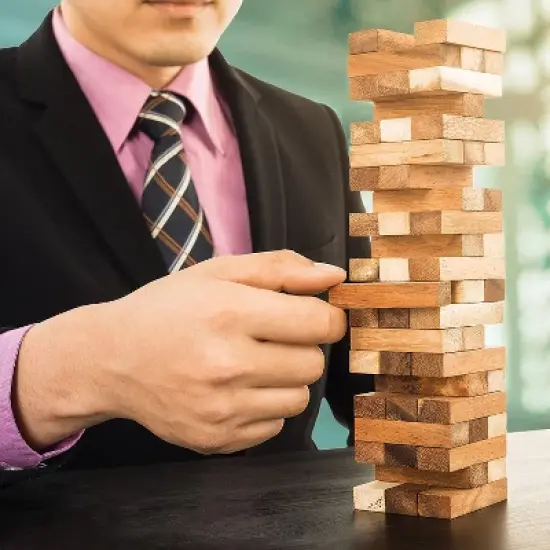 WE Games Mini Wood Block Stacking Tower That Tumbles Down When You Play - 5.5 inches Tall image {3}