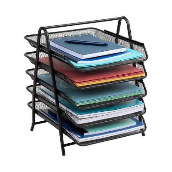 Mind Reader 5-Tier Paper Tray, Desktop Organizer, File Storage, Office, Metal Mesh, 11.75"L x 14"W x 14.5"H, Black image {3}