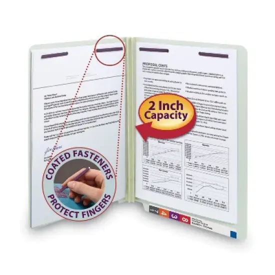 Smead End Tab Pressboard Classification Folders, Two SafeSHIELD Coated Fasteners, 2" Expansion, Letter Size, Gray-Green, 25/Box image {2}
