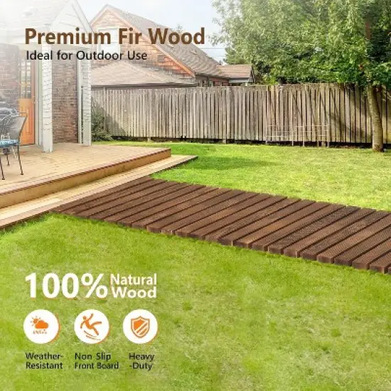 VINGLI 22in x 8ft Wooden Garden Pathway for Outdoors, Roll Out Pathway Flooring, Anti-Slip Patio Walkway with Wire&Stake image {5}