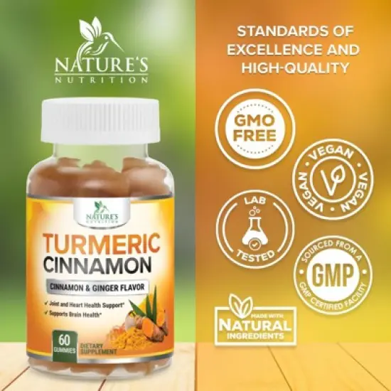 Turmeric Curcumin Gummies 95% Curcuminoids Cinnamon, Ginger, Black Pepper Extract Max Absorption Joint Supplement - 60 Gummies By Nature's Nutrition image {3}