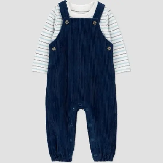 Carter's Just One You&reg; Baby Boys 2pc Striped Long Sleeve T-Shirt and Overalls Set - Blue image {1}