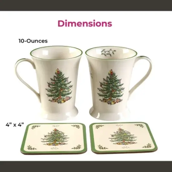 Pimpernel Christmas Tree 10 oz Mug & Coaster Set (4-Piece) -Unique Mug with Coaster - Durabe Melamine, Dishwasher & Microwave Safe image {6}