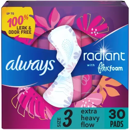 Always Radiant Extra Heavy Flow Absorbency with Flex Foam Pads - Scented - Size 3 image {13}