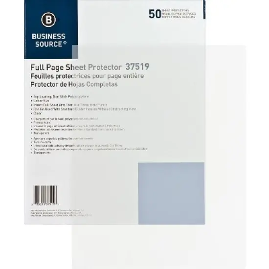 Business Source Sheet Protector Top Loading 8-1/2"x11" 50/BX Clear 37519 image {1}