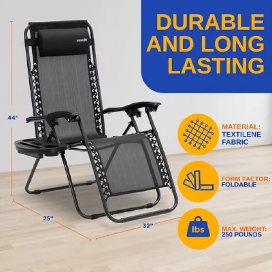 Adjustable Zero Gravity Chair Set for Relaxation with Foldable Design, Portable, Durable, Black image {2}