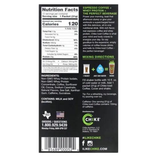 Chike Nutrition High Protein Iced Coffee, Mocha, 12 Packets, 1.09 oz (31 g) Each image {1}