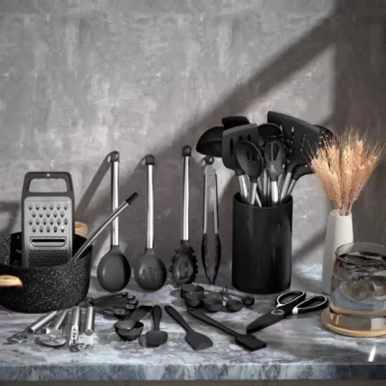 Itopfox 34-Piece Silicone Kitchen Utensil Set for Nonstick Cookware with Stainless Steel Handles, Includes Spatulas, Spoons, Tongs & More image {1}