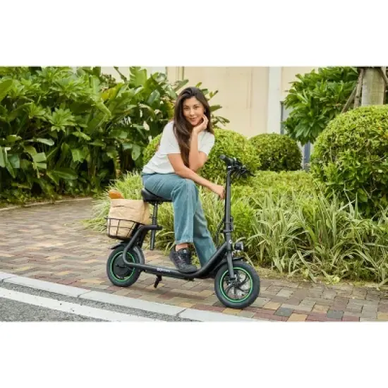 GoPowerBike GoFlow Electric Scooter with Seat | Comfortable Seat, Rear Basket, and Throttle Control | 16 mph Top Speed | 12 mile Range image {12}