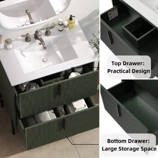 APRILSOUL30" Bathroom Vanity with Ceramic Sink and Full-Extension Drawers, Soft Close Undermount Drawer Slides image {3}