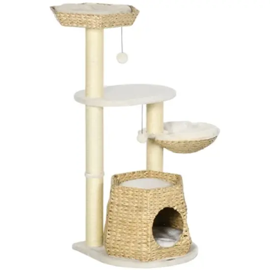 LOVMOR 47" Cat Tree Kitty Activity Center, Cat Climbing Toy with Cattail Fluff, Bed, Condo, Sisal Scratching Post & Hanging Ball image {7}