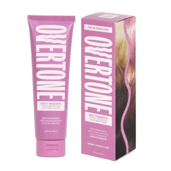 Overtone Misty Magenta Hair Mask- Semi-Permanent Hair Dye & Color Conditioner- Vegan, Ammonia-Free, Cotton Candy Pink for Brown & Blonde Hair image {9}
