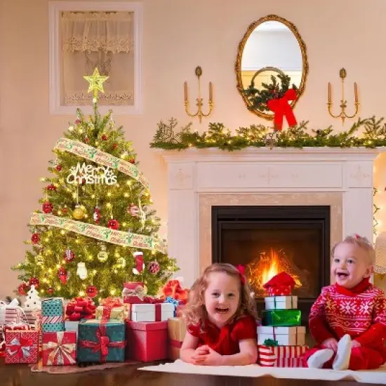 4.5/6/7.5/9FT Pre-Lit Artificial Spruce Christmas Tree with 200 Lights, 11 Modes, Hinged Branches, Foot Switch, Thick Tips, Green, Metal Stand image {9}