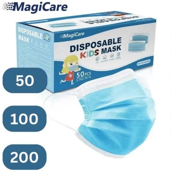 MagiCare - Kids Disposable Face Masks for Ages 4&ndash;12 - 3-Layer Breathable Youth Masks - 50ct Box image {5}