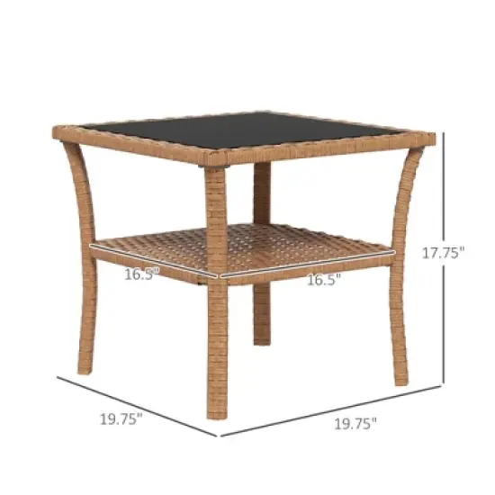 CAVINAS 21.7" Wicker Rattan Woven Patio Side Table,2-Tier Outdoor End Table with Glass Top for Garden,Poolside&Porch,Outdoor Furniture,Black/Brown image {3}