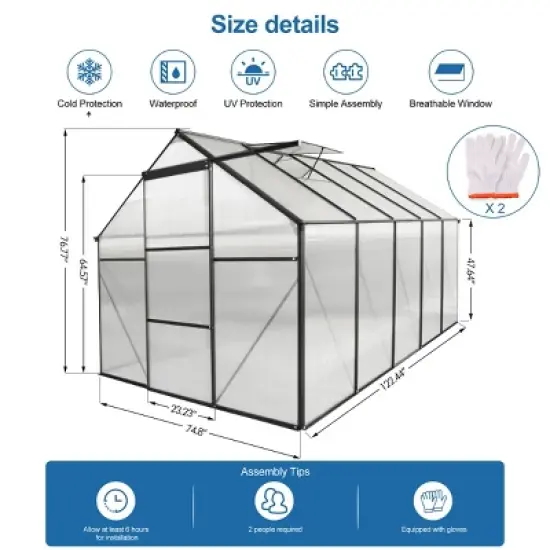 Outdoor Patio 6x6 FT Greenhouse, Heavy Duty Walk-in Greenhouses, Greenhouse with Sliding Door, Greenhouse with Aluminum Frame-Coolbibila image {6}