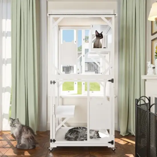 APRILSOUL Outdoor Cat Enclosure on Wheels, Large 71" Cats Patio House of Wooden, 4 Tiers Indoor Kitten Cage with Resting Box, Removable Wood Bottom image {3}