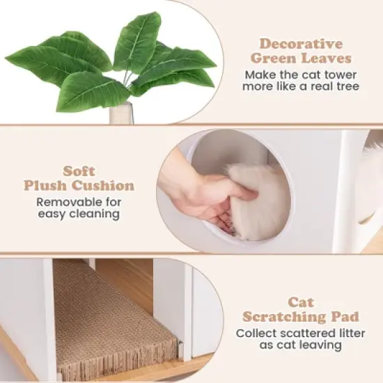 Tangkula All-in-One Cat Tree w/ Litter Box Enclosure Cat Tower Scratching Posts Ladder image {9}