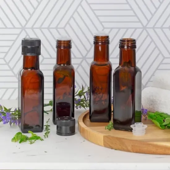 Cornucopia 4oz Olive Oil Bottles 12pk; Empty Sauce/Condiment Bottles w/ Dripper Inserts, Caps, and Seals image {1}
