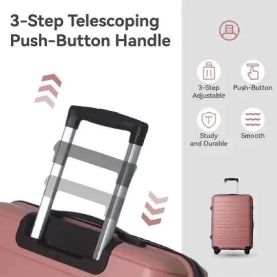 MAYEERTY 3 Piece Lightweight Luggage Set, PP Hardshell Carry on Suitcase with Spinner Wheels & TSA Lock, Pink - 20"/24"/28" image {2}