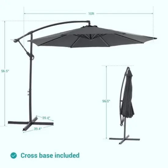 Sonkuki 10 Ft. Patio Offset Umbrella Outdoor Hanging Umbrellas w/Steel Frame image {7}