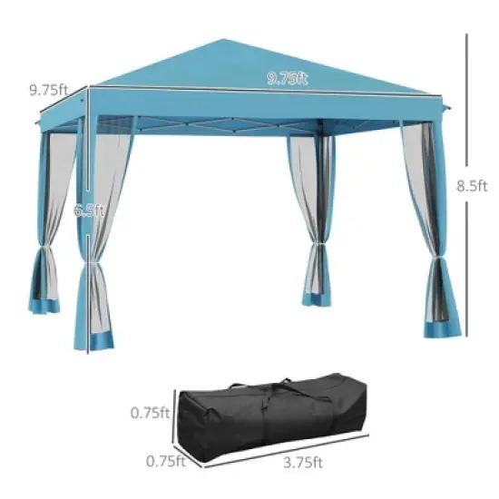 Resenkos Patio Garden Pergola, Pergola Canopy,10' x 10' Pop Up Canopy Tent with Netting, Screen House Room with Carry Bag,Light Blue image {8}