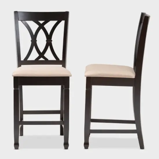 2pc Reneau Finished Wood Counter Height Pub Chairs - Baxton Studio image {8}