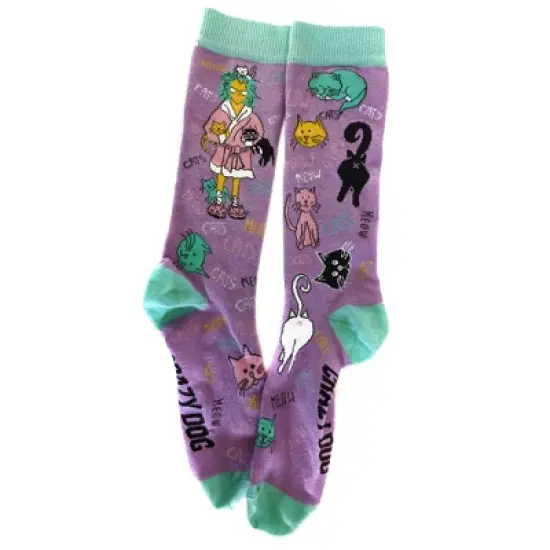 Crazy Dog Womens Cat Lady Sock Funny Novelty Cute Pet Face Cool Kitty Funky 90s image {2}