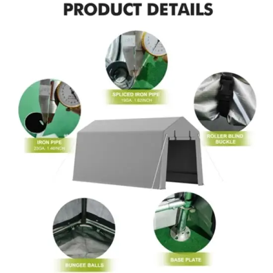 7x15 FT Motorcycle Storage Sheds, Portable Shed with Rolled Up Zipper Door, Waterproof image {2}