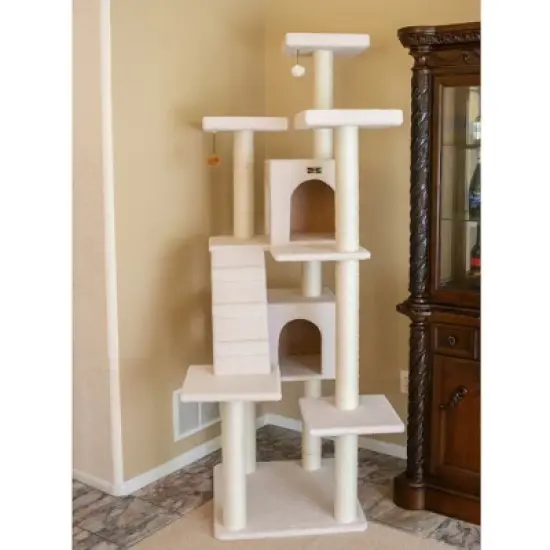 Armarkat B7701 Classic Real Wood Cat Tree In Ivory, Jackson Galaxy Approved, Multi Levels With Ramp, Three Perches, Two Condos image {2}