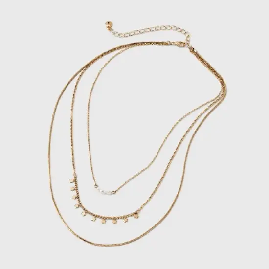 Semi-Precious Pearl and Stars Station Necklace Set 3pc - Universal Thread&trade; Gold image {2}