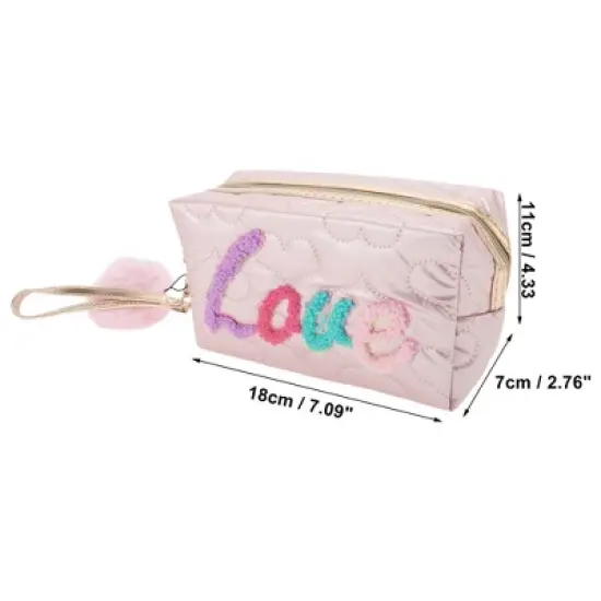 Unique Bargains Women's Portable Embroidered Love Makeup Bag 1 Pc image {1}