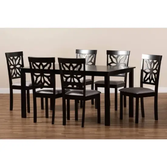 7pc Dallas Fabric Upholstered and Wood Dining Set - Baxton Studio image {6}