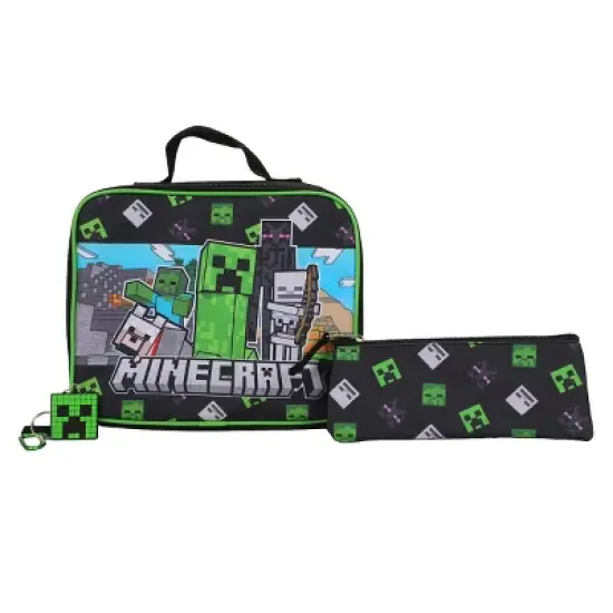 Minecraft 5-Piece Set: 16&rdquo; Backpack, Lunchbox, Utility Case, Rubber Keychain, and Carabiner image {4}