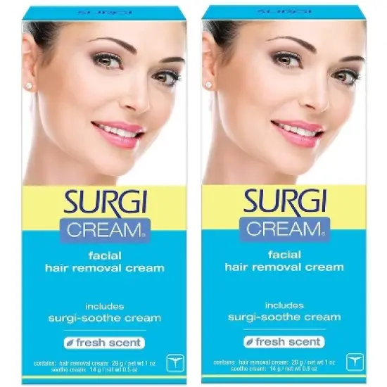 Surgi Cream FACIAL HAIR REMOVAL CREAM (Original/Regular Formula) (PACK OF 2) Includes Surgi-Sooth Cream (Fresh Scent) Surgicream image {5}