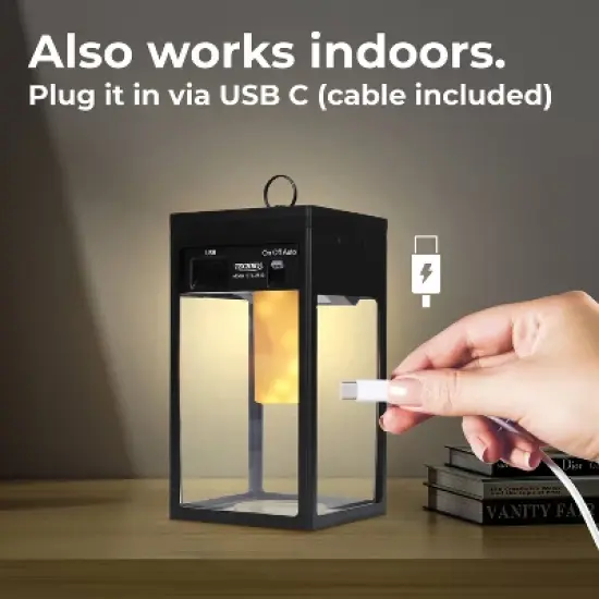 Techko Maid Solar Portable Outdoor Lantern with Flame Effect Matte Black image {4}