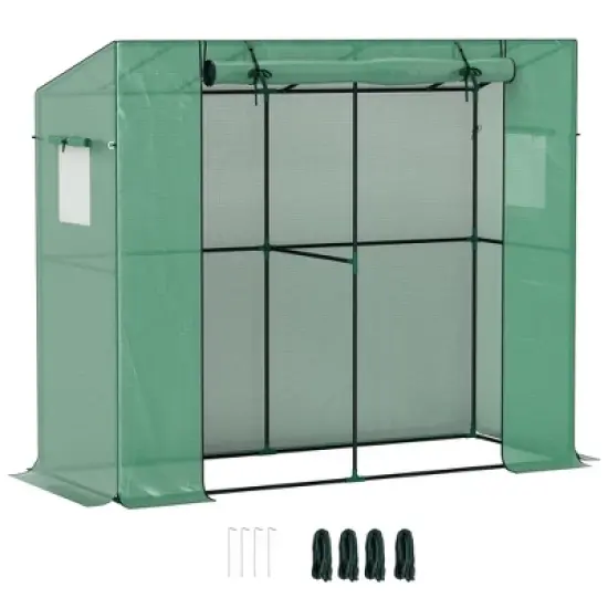 Outsunny 6.6' x 2.5' x 5.6' Lean-to Small Greenhouse for Outdoors with UV-resistant PE Cover, Walk-in Portable Greenhouse with Roll-up Door image {7}