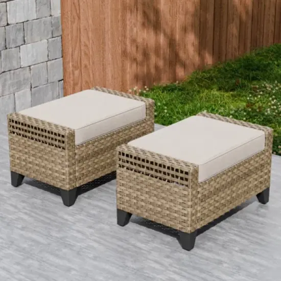 EAGLE PEAK 2 Piece Wicker Outdoor Ottoman, Patio Ottoman Foot Rest image {10}