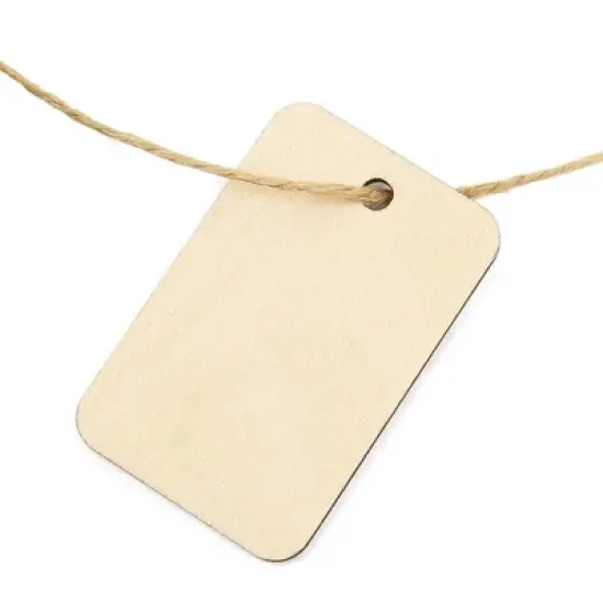 Bright Creations 100pcs Unfinished Wood Gift Tags, 1.3" x 2" Rectangle Shaped Hanging Wood Cutouts with Hemp Rope for DIY Craft Projects image {3}