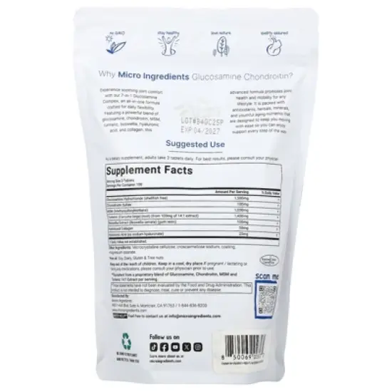 Micro Ingredients Glucosamine Chondroitin, MSM & Turmeric, 300 Bisected Tablets image {1}