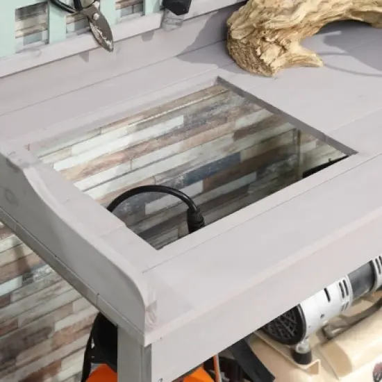 MOEPISY Outdoor Wooden Potting Bench Table with Removable Sink, Garden Work Bench, Light Gray image {6}