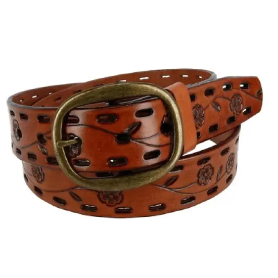 CTM Women's Center Bar Buckle Belt with Flowers image {4}