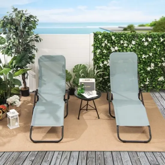 Tangkula 2 PCS Outdoor Chaise Lounge Folding Stacking Reclining Chairs image {3}