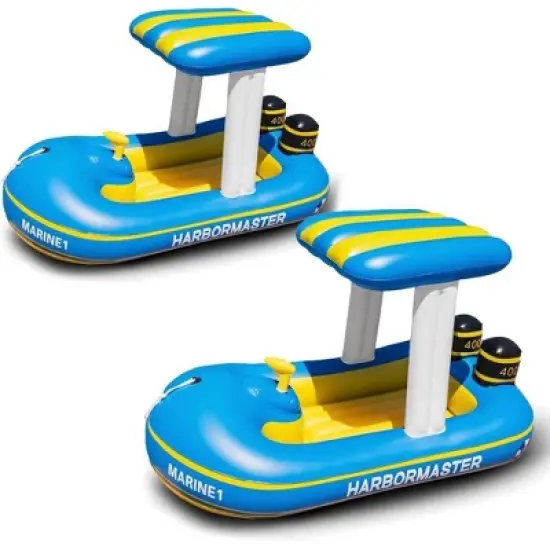 Zone Tech Inflatable Patrol Boat Pool Float Ride On with Fun Constant Flow Water Squirter for Kids Cool Retro Style for Beach Ocean Pool Lake image {8}