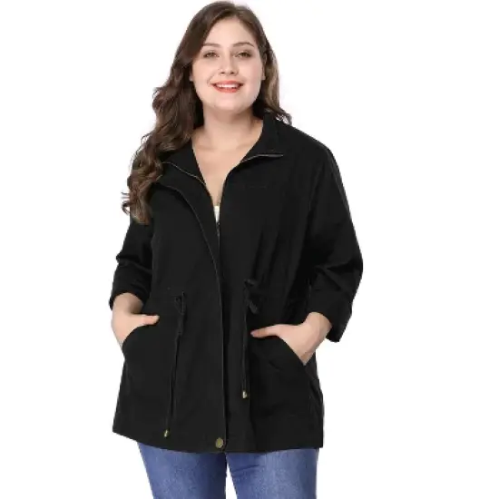 Agnes Orinda Women's Plus Size Winter Zipper Drawstring Waist Long Sleeve Utility with Pockets Fashion Jackets image {9}