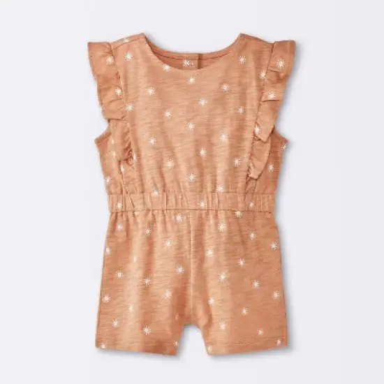 Baby Girls' Sun Stamps Printed Ruffle Romper - Cloud Island&trade; Tan image {4}