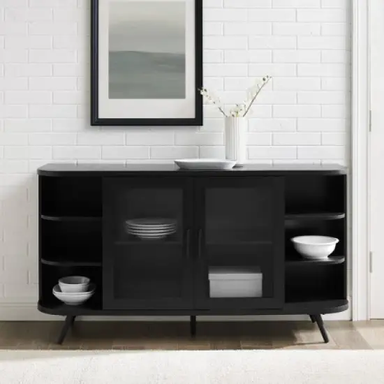 Mid-Century Modern Glass Double Door Curved Sideboard - Saracina Home image {3}
