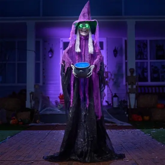 Joyfy 72&rsquo;&rsquo; Halloween Outdoor Decoration, Scary Standing Witch with Cauldron Animated Decor for Yard Lawn Garden Outdoor Indoor and Haunted House image {7}