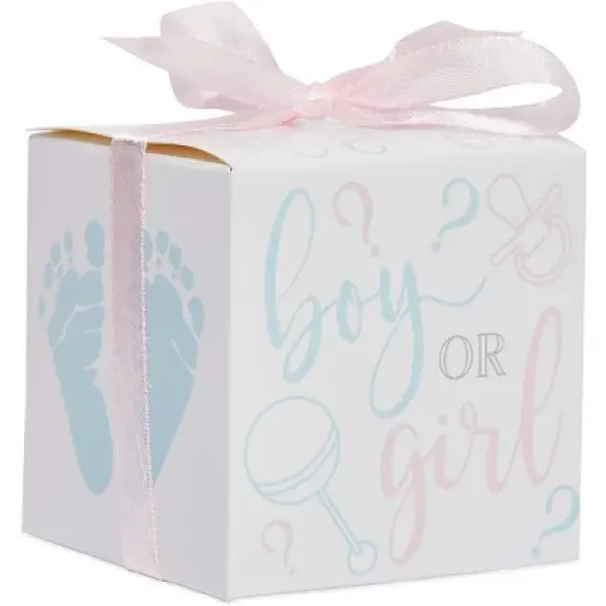 Sparkle and Bash 50 Pack Paper "Boy or Girl" Gender Reveal Party Favors Treat Boxes with Ribbons image {5}